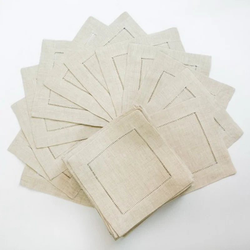 Natural Linen Hemstitch Napkins, Set of 4