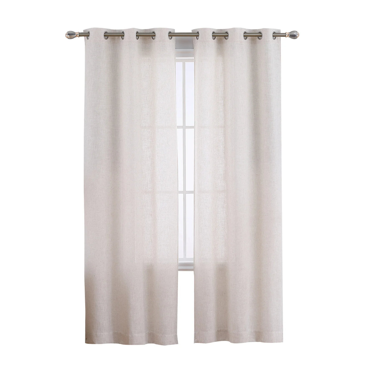Natural Linen Semi-Sheer Grommet Curtain Panels (Set of 2)