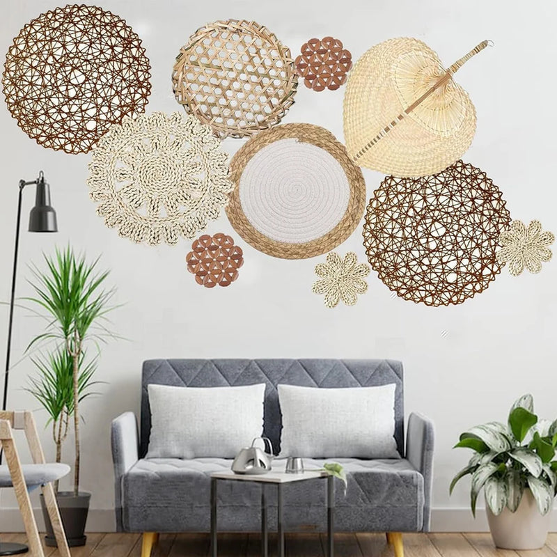 Natural Rattan Wall Basket Decor, Set of 10