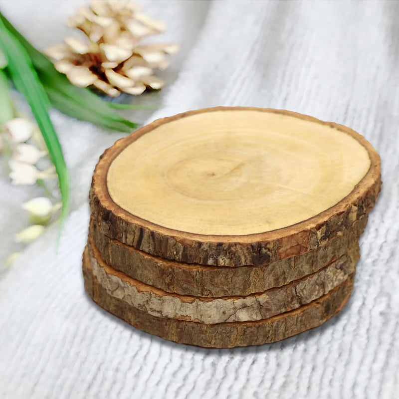 Natural Wood round Coasters, Set of 4
