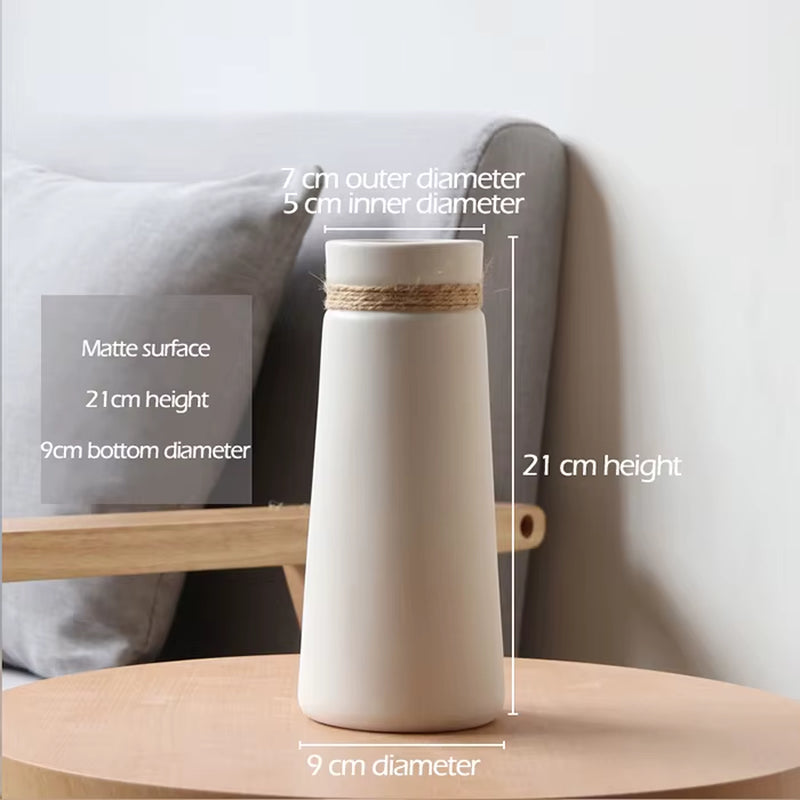 Matte White Ceramic Vase with Hemp Rope