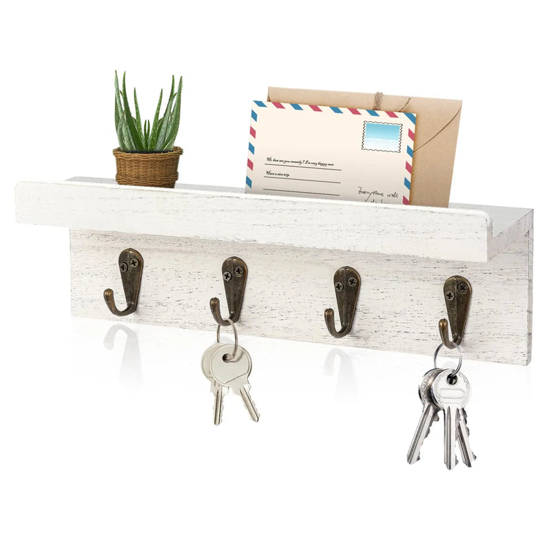 Rustic Wood Wall Shelf with Hooks