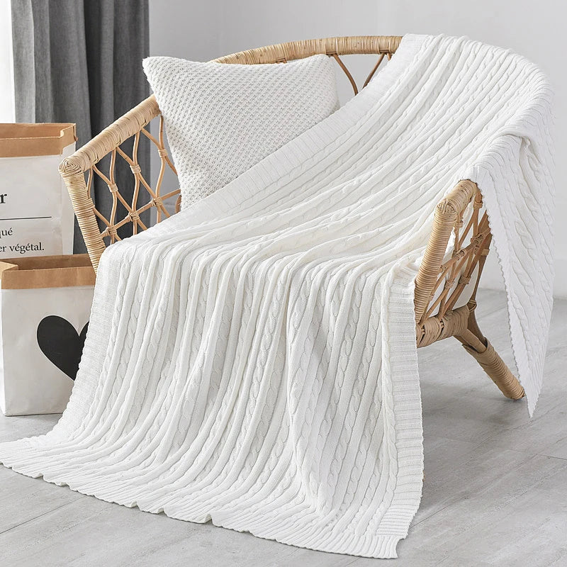 Cable Knit Cotton Throw Blanket