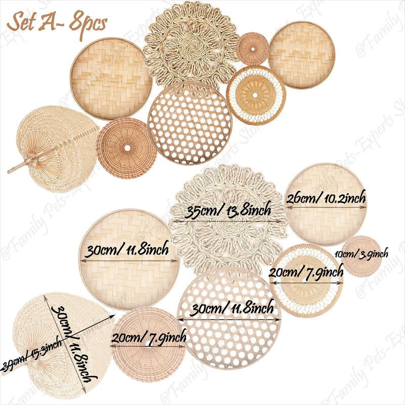 Natural Rattan Wall Basket Decor, Set of 8